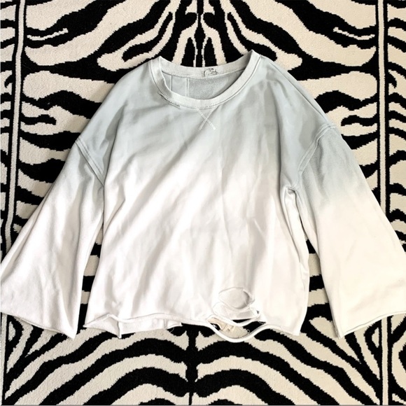 POL Ombré Oversized Distressed Shredded LaceUp Pullover Sweatshirt Size Large - Picture 1 of 8